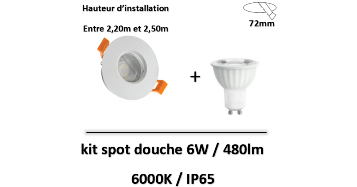 Spot étanche Pour Salle De Bain – IP44 – Blanc – Douille GU10 Céramique – 230V (Neuf)